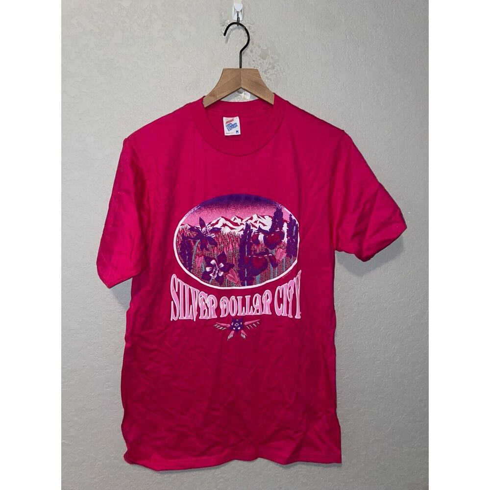 Vintage Silver Dollar City Shirt Flower Graphic Pink 90s Tee 1990s VTG M Medium